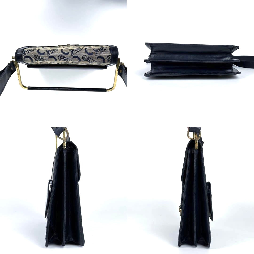 CELINE carriage gold buckle blue and black monogram side backpack/shoulder bag