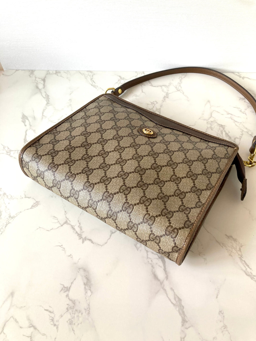 GUCCI Brown Monogram Gold Accessories Two-way Shoulder Bag / Pouch Bag