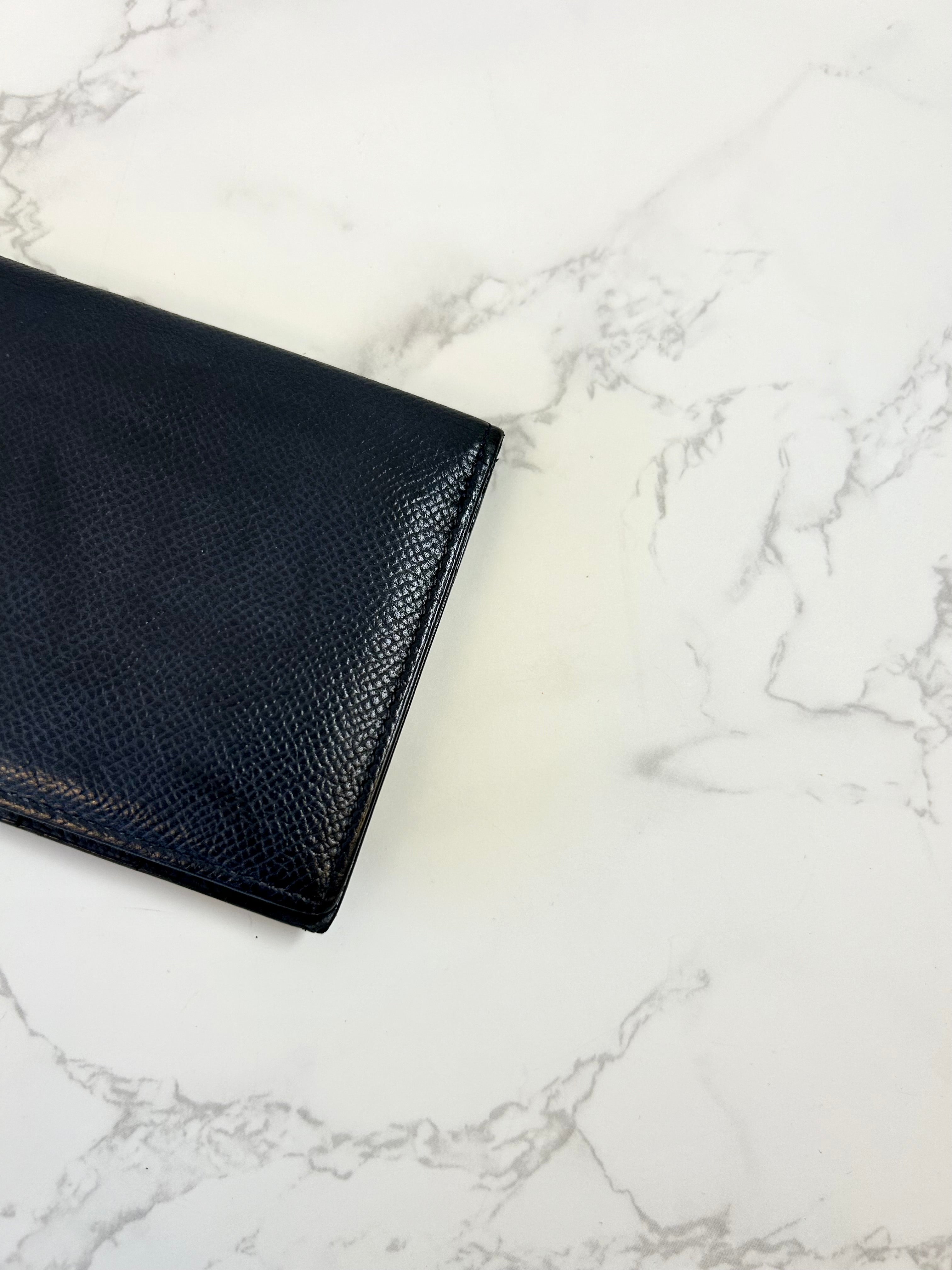 HERMES Bearn Black Silver Buckle Lambskin Leather Long Wallet/Wallet