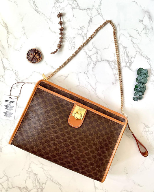 CELINE Brown Monogram Chain Crossbody Bag