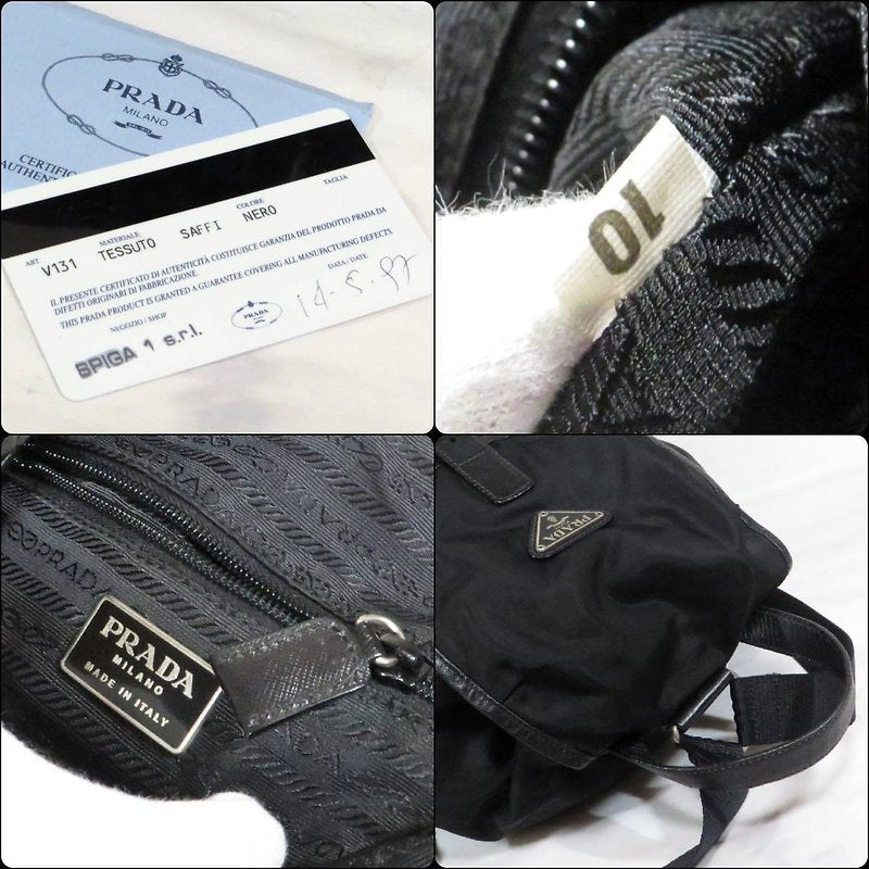 PRADA black silver triangle leather and nylon men's and women's backpack/backpack/backpack - Japanese second-hand Vintage