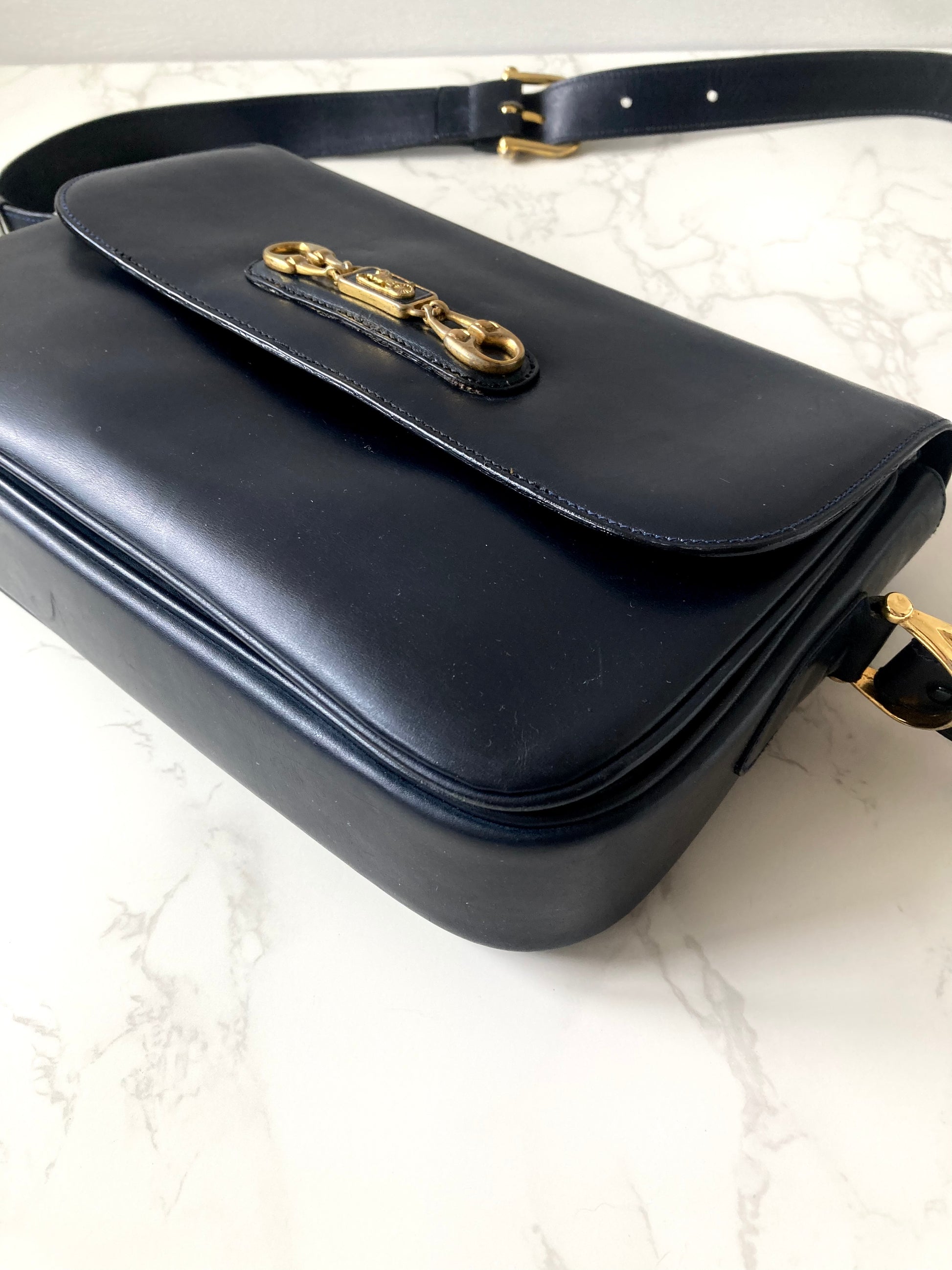 CELINE Black x Gold Horse Carriage Crossbody Bag