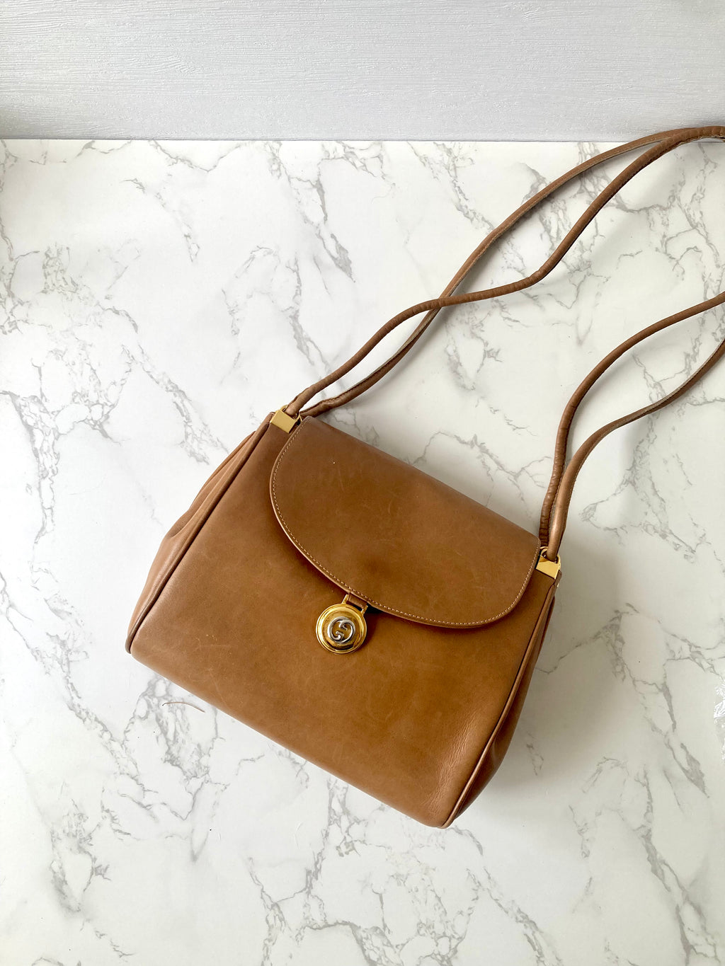 GUCCI Rare Caramel Brown x Gold Coin Leather Shoulder Bag