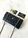 CHANEL Black Gold Caviar Leather WOC Side Bag/Messenger Bag/Long Wallet