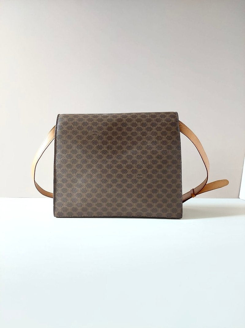 CELINE 中古咖啡色老花信封盒子包/側背包/斜背包