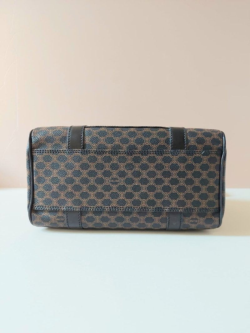 CELINE black old flower leather gold buckle Boston barrel small bag / side bag / oblique bag