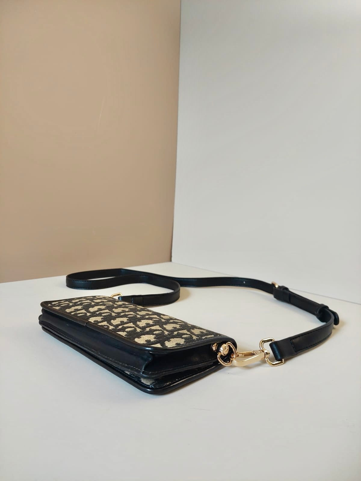 CHRISTIAN DIOR black monogram side bag/oblique bag/long wallet