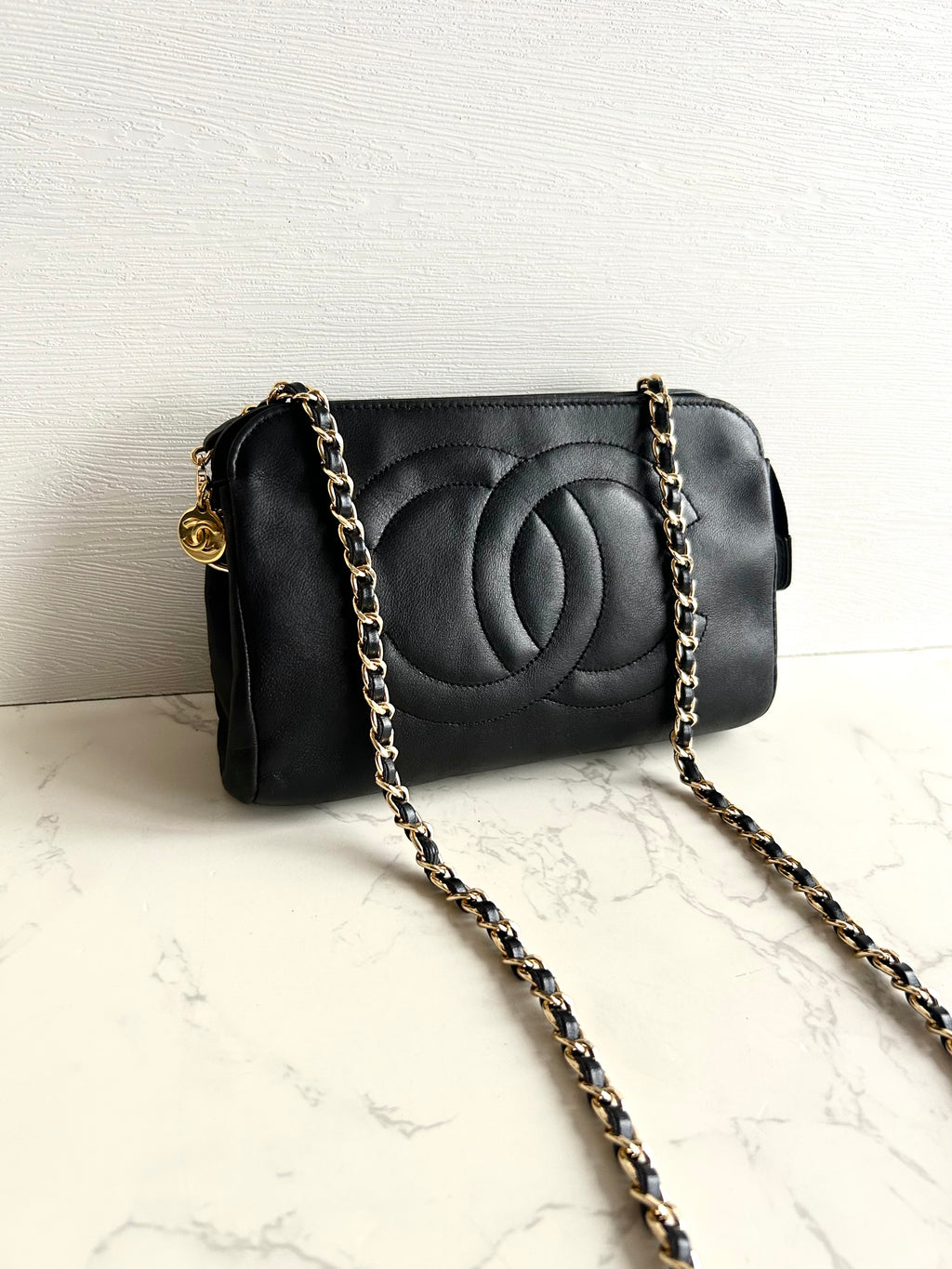 Chanel 黑色小羊皮革Cocomark斜背包/單肩包/側背包