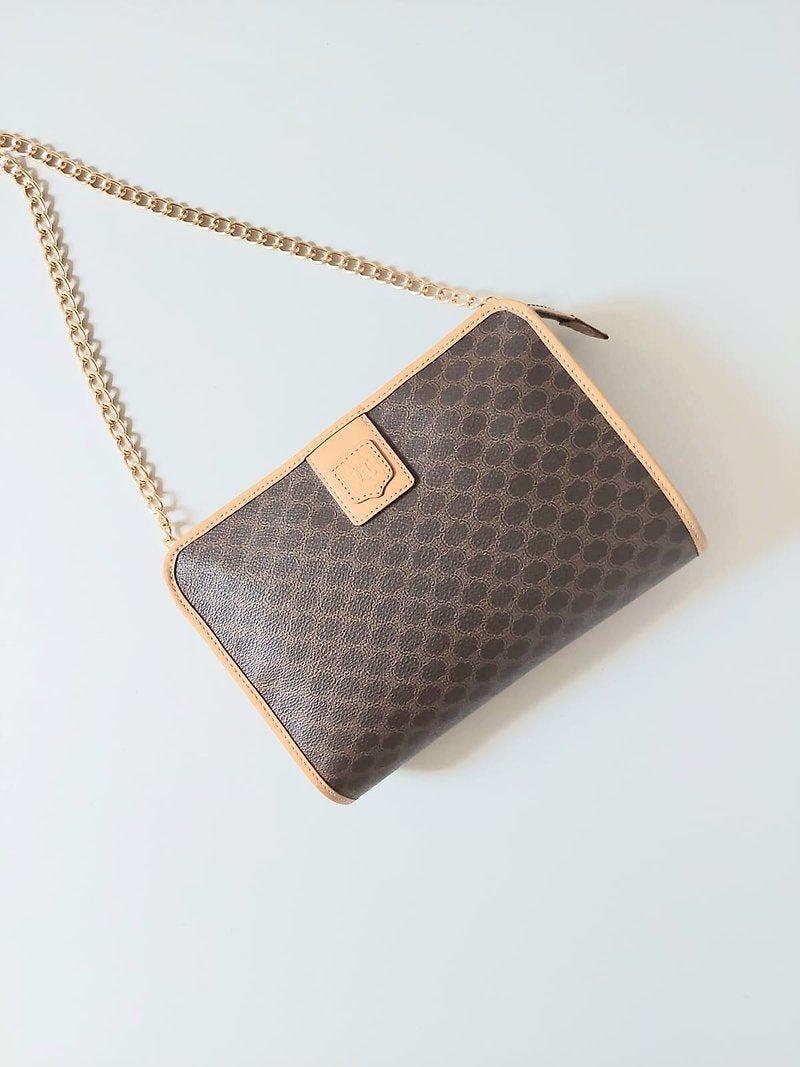 CELINE Brown Old Flower Leather Side Bag/Messenger Bag/Clutch Bag