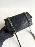 Chanel連鏡子黑金魚子醬皮革包 側背包 斜背包 中古包