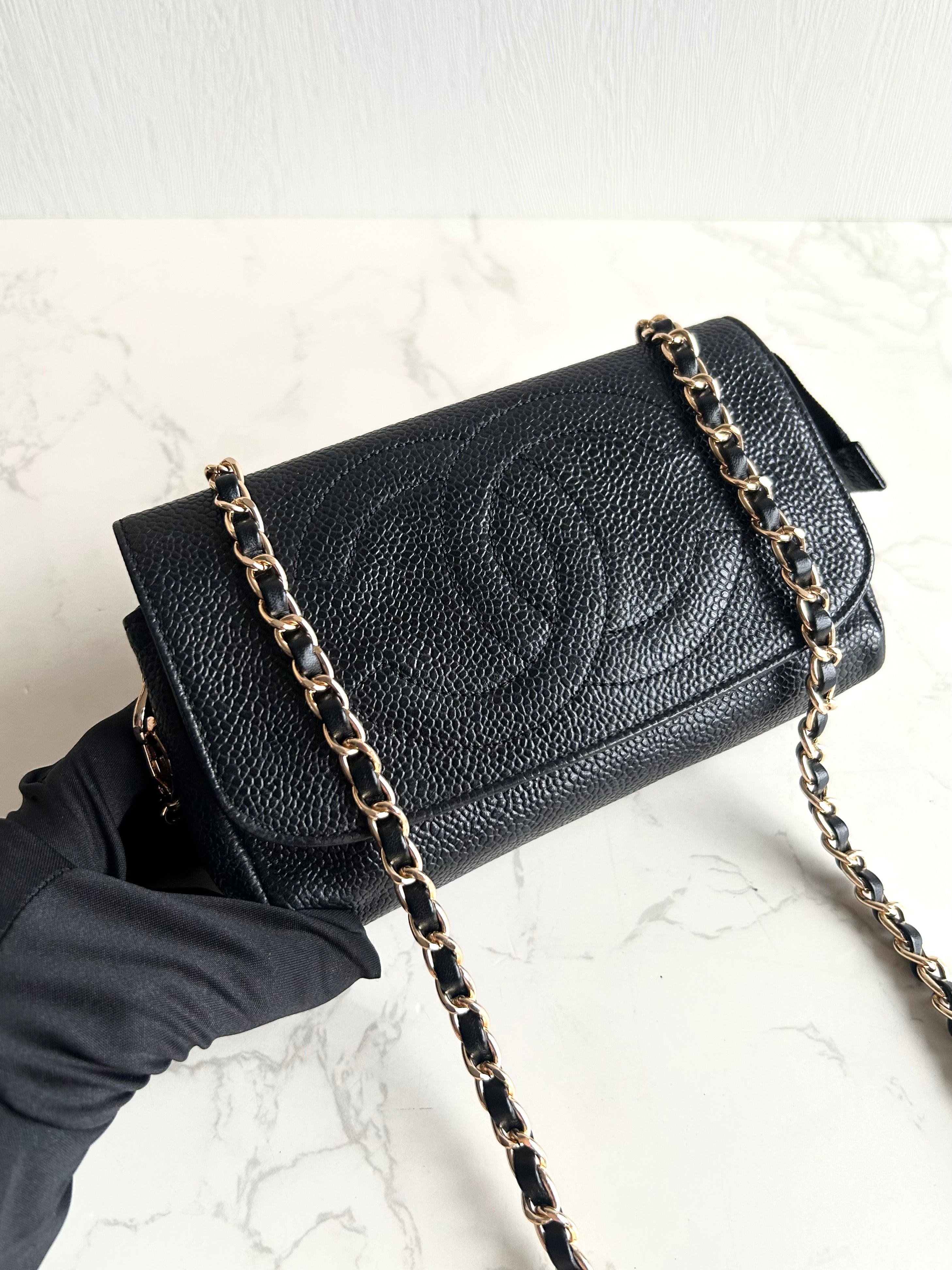 Chanel連鏡子黑金魚子醬皮革包 側背包 斜背包 中古包