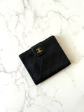 CHANEL rare double-sided black lambskin gold label short wallet / wallet