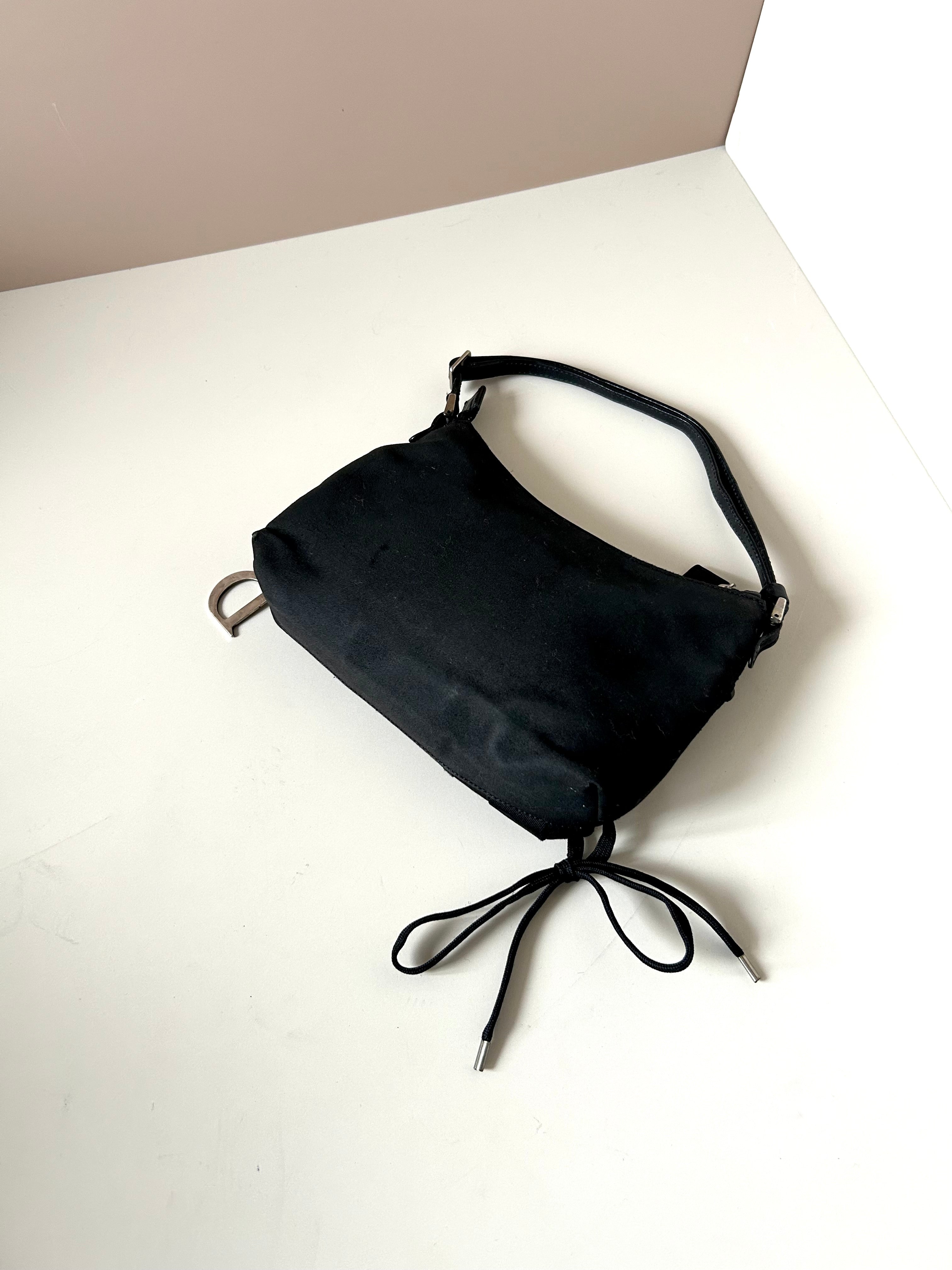 CHRISTIAN DIOR rare black silver buckle punk rope small bag/underarm bag/shoulder bag/side backpack
