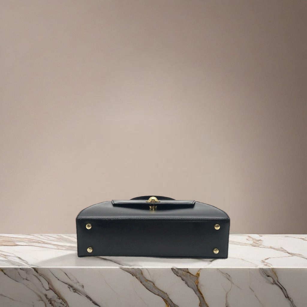 CELINE Rare Planet Black Gold Leather Kelly Handbag/Handbag
