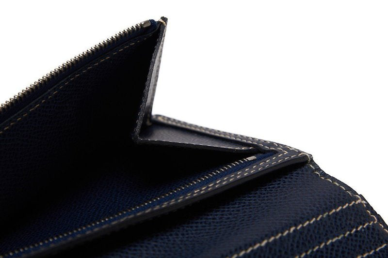 HERMES Bearn blue and black silver buckle sheepskin leather long wallet / wallet