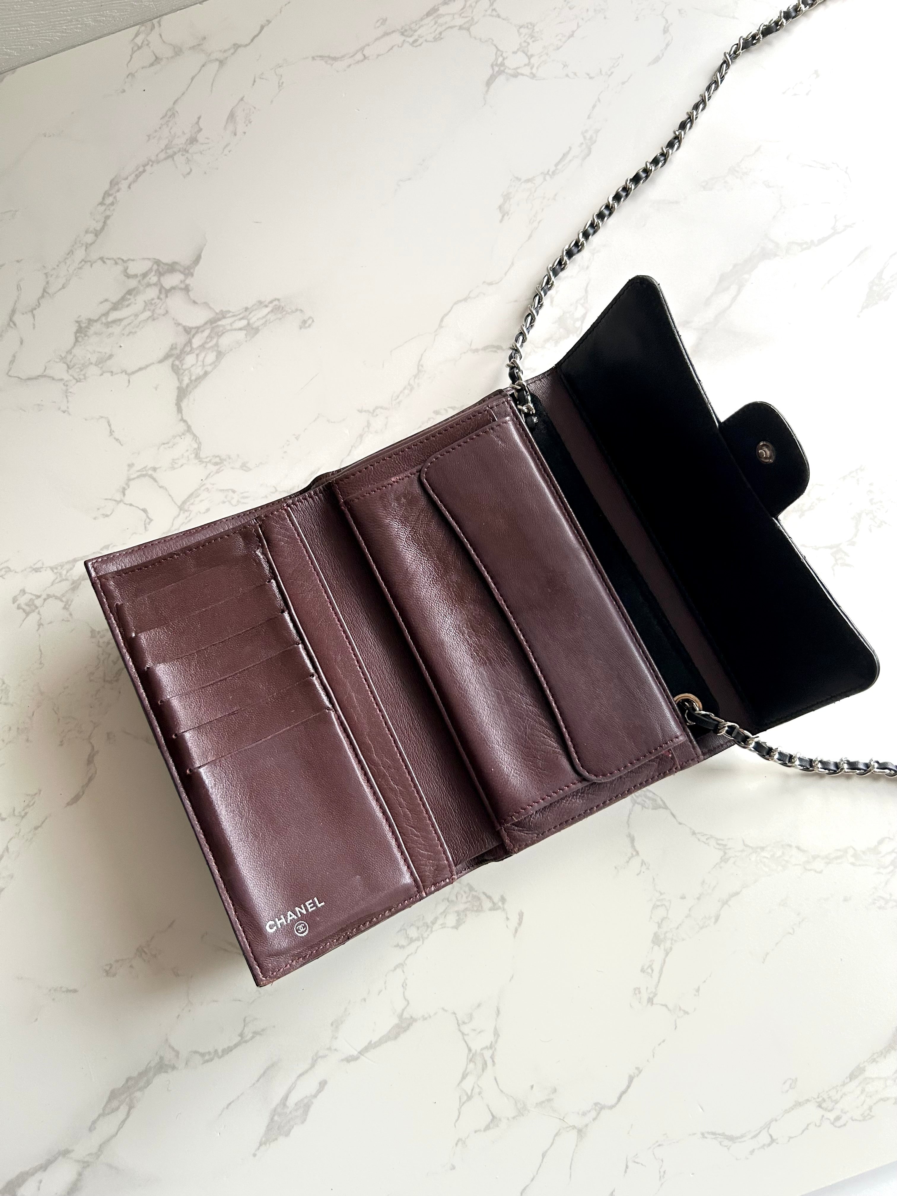 CHANEL Black Lambskin WOC Long Wallet / Side Bag / Crossbody Bag