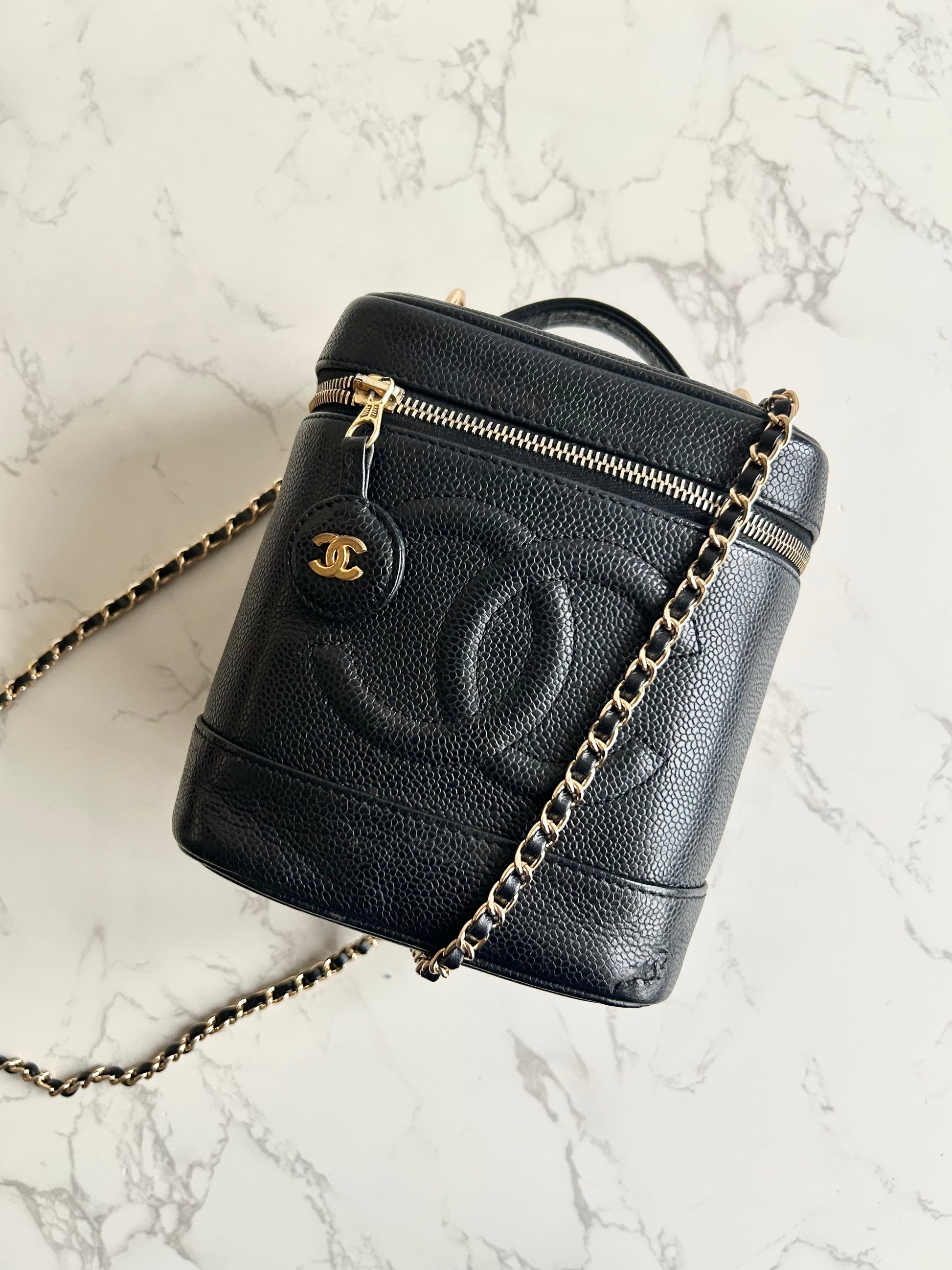 Chanel黑色魚子醬Vanity Box盒子包/斜背包/側背包