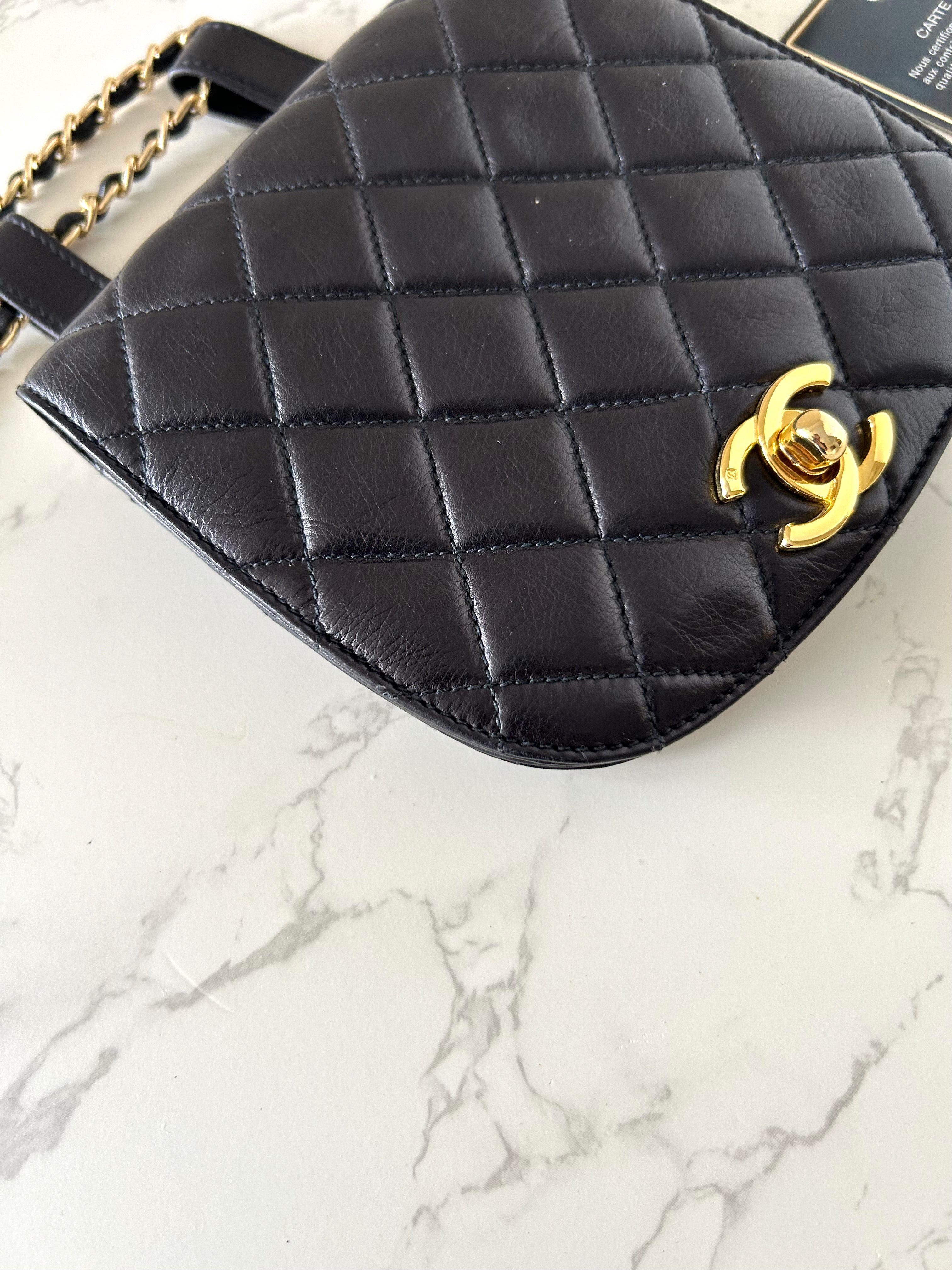 CHANEL rare black lambskin leather swivel buckle saddle bag / clutch / oblique bag