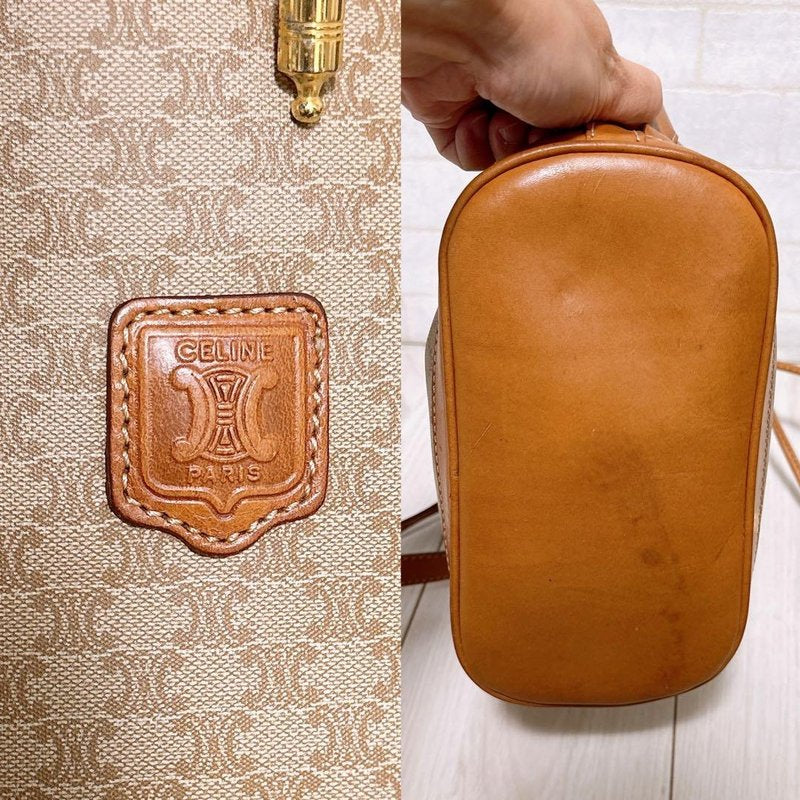 Celine米啡色老花中古水桶包/單肩包/斜背包