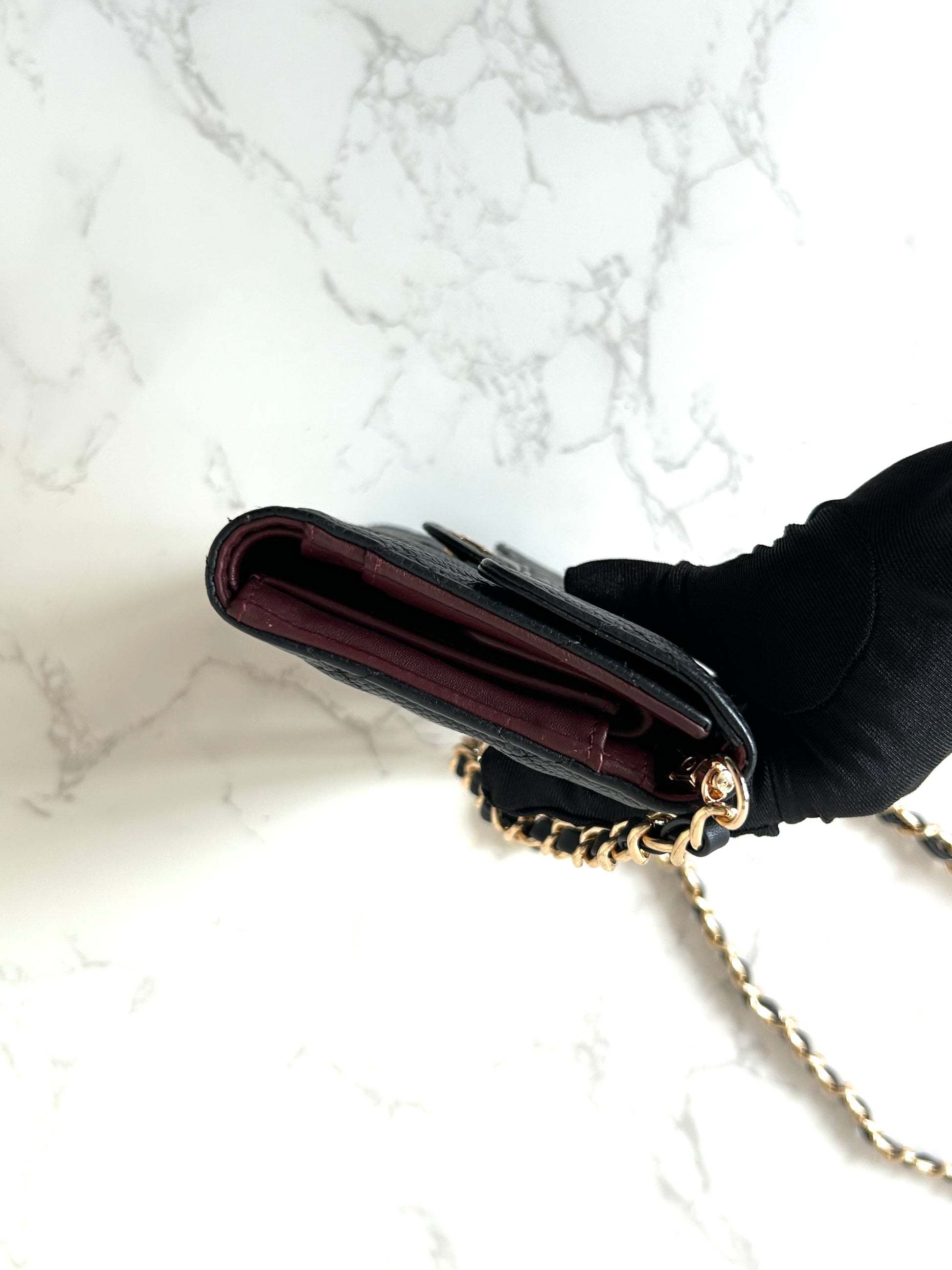 CHANEL Black Caviar Leather Gold Label WOC Long Wallet / Side Bag / Crossbody Bag