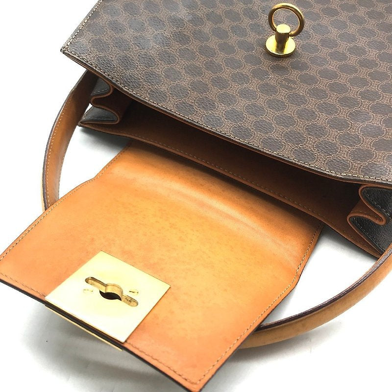 CELINE rare coffee color old flower gold buckle Kelly leather flap handbag