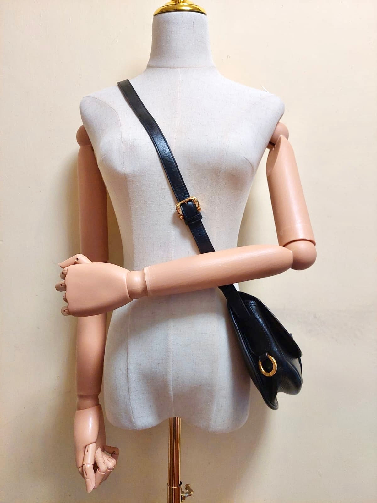 LOEWE rare black engraved Bobby gold buckle side bag / oblique bag