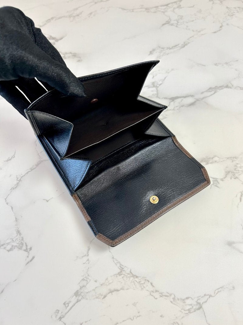 LOEWE rare snake bone black cowhide leather short wallet / small wallet / coin purse