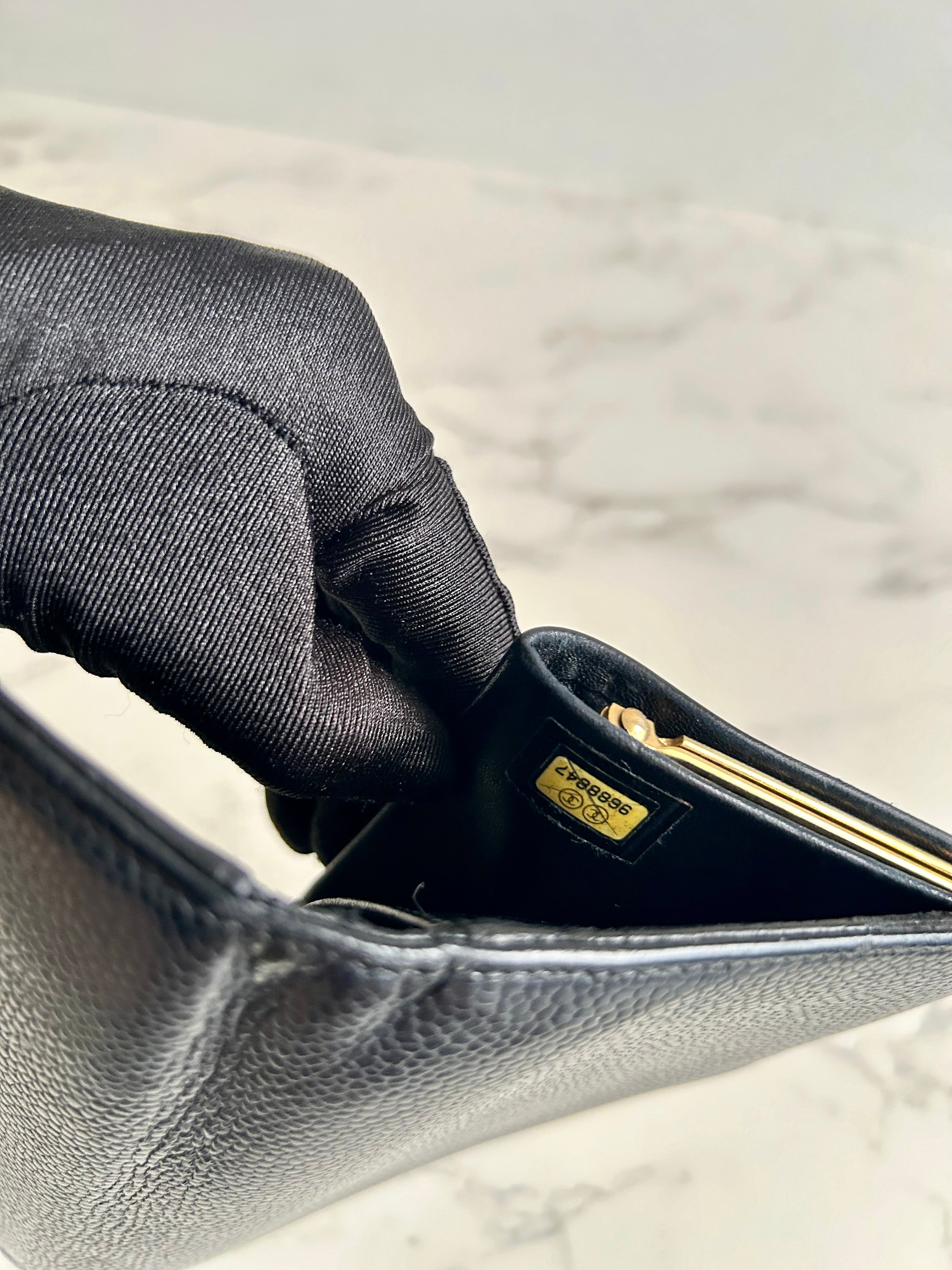 CHANEL Black Classic Caviar Leather Long Wallet/Wallet