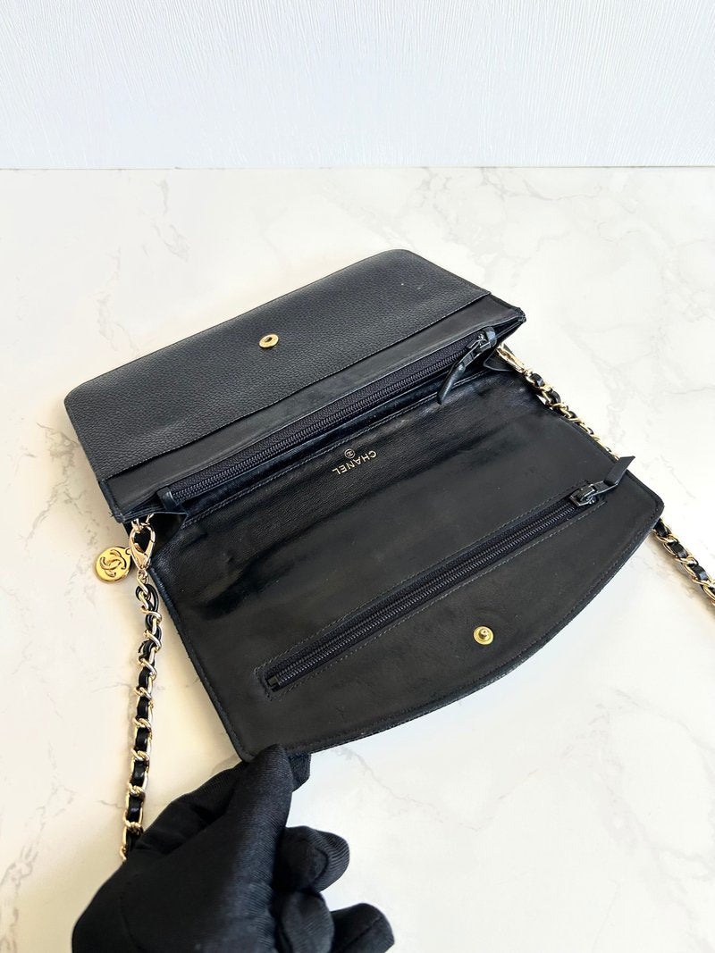 CHANEL Rare Black Caviar Leather WOC/Wallet/Side Bag/Messenger Bag