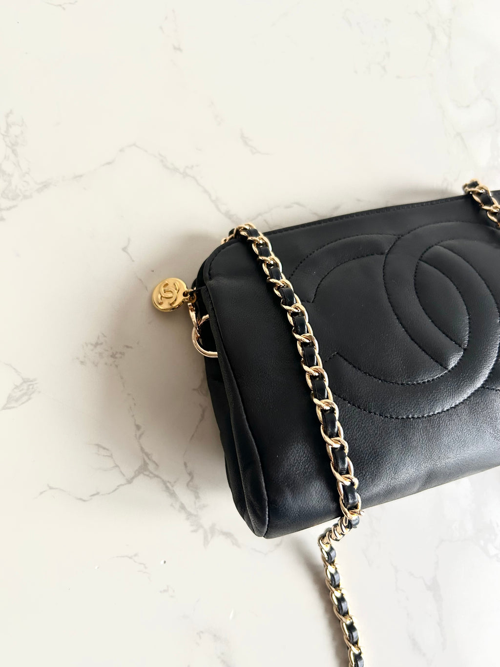 Chanel 黑色小羊皮革Cocomark斜背包/單肩包/側背包