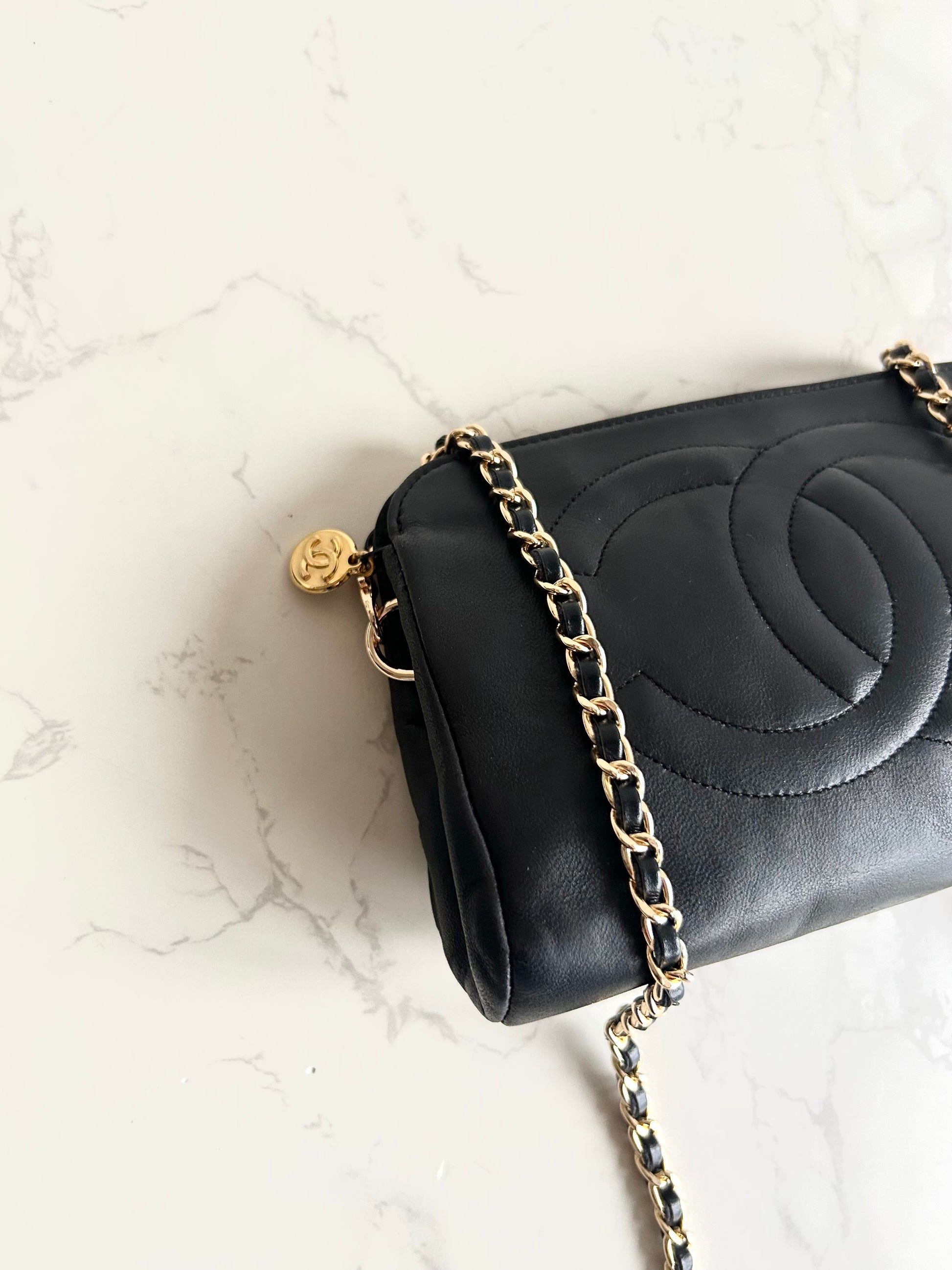 Chanel 黑色小羊皮革Cocomark斜背包/單肩包/側背包