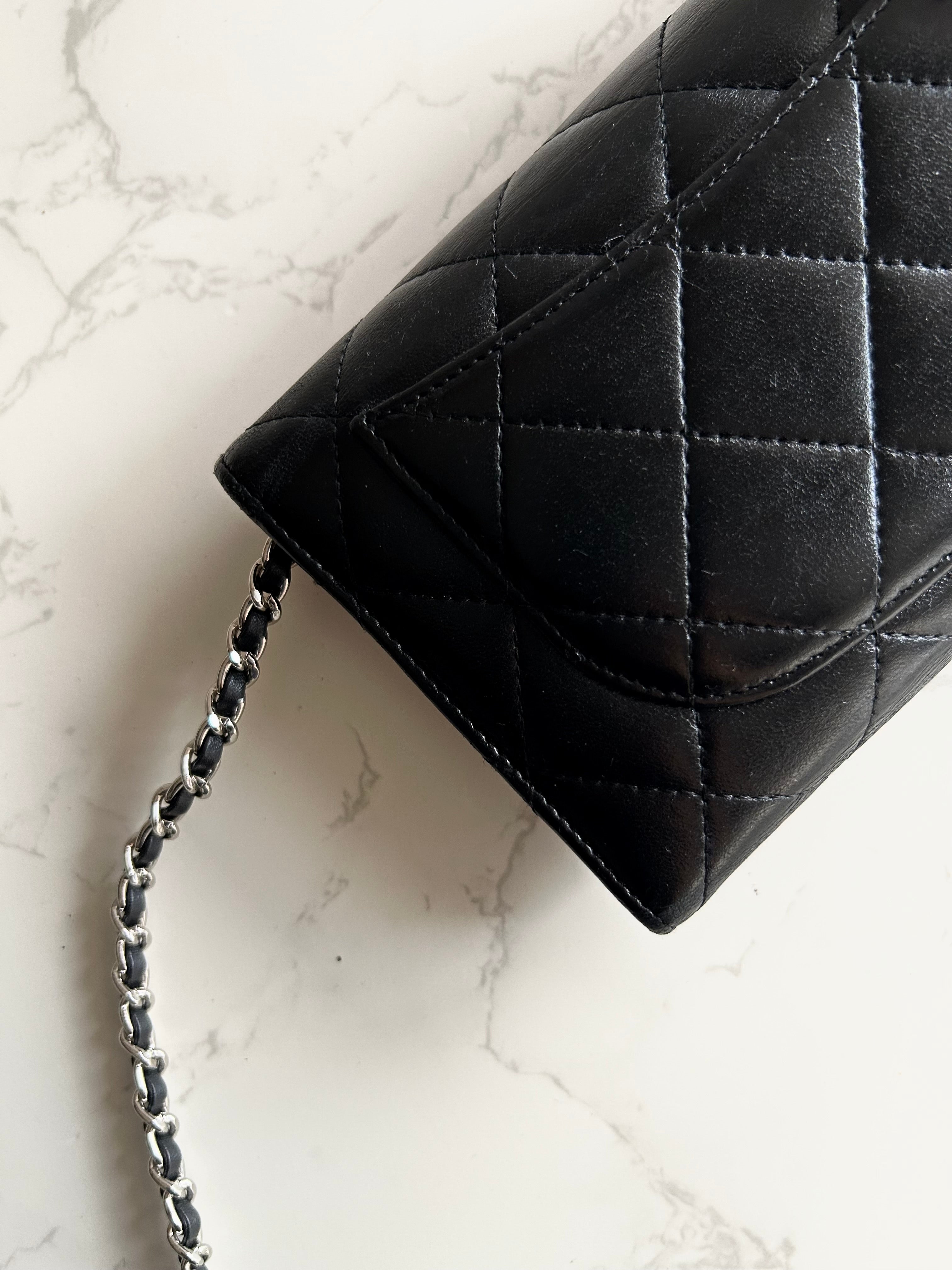 CHANEL Black Lambskin WOC Long Wallet / Side Bag / Crossbody Bag