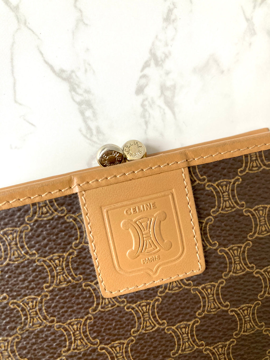 CELINE Brown Monogram Compact Bi-Fold Wallet