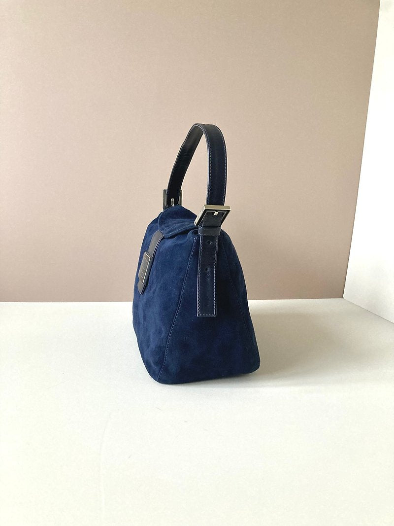 FENDI rare blue and black velvet baguette underarm bag / side bag