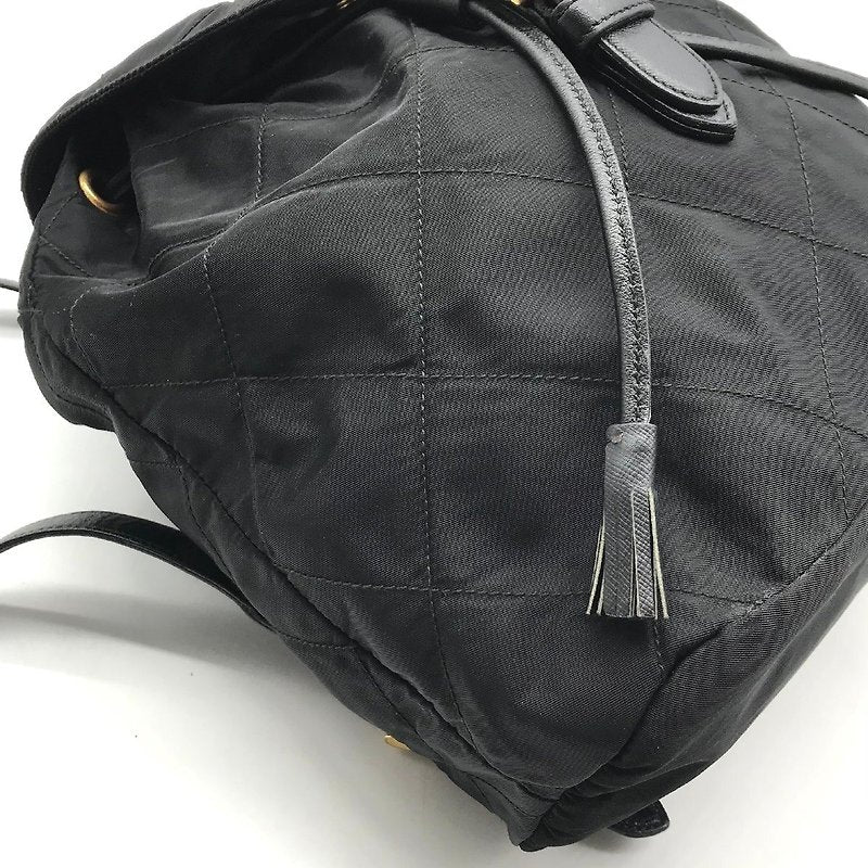 PRADA black gold triangle check nylon men's and women's backpack/backpack