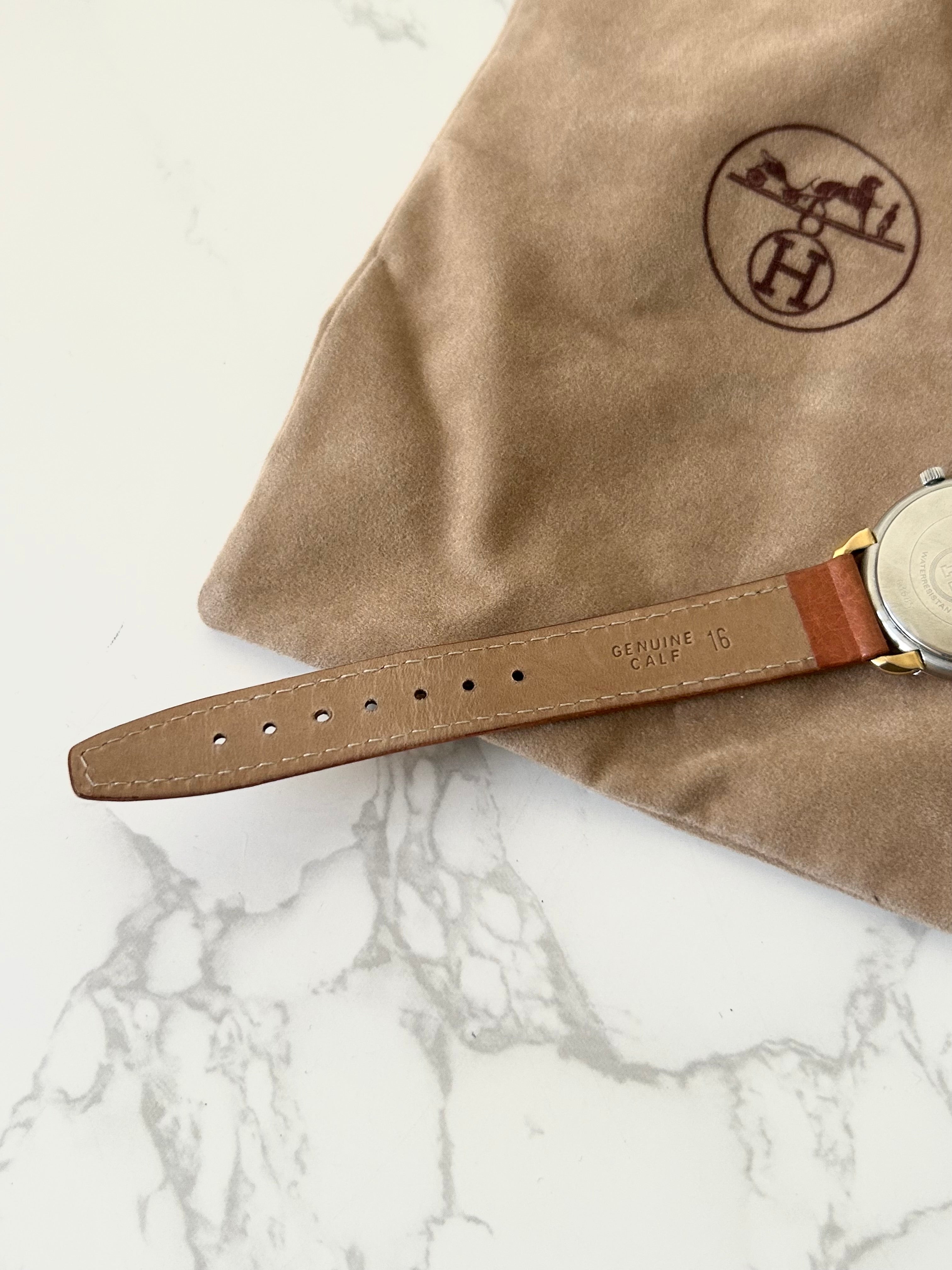 HERMES Pullman Gold Buckle Brown Belt Men's and Women's Antique Watch/Watch