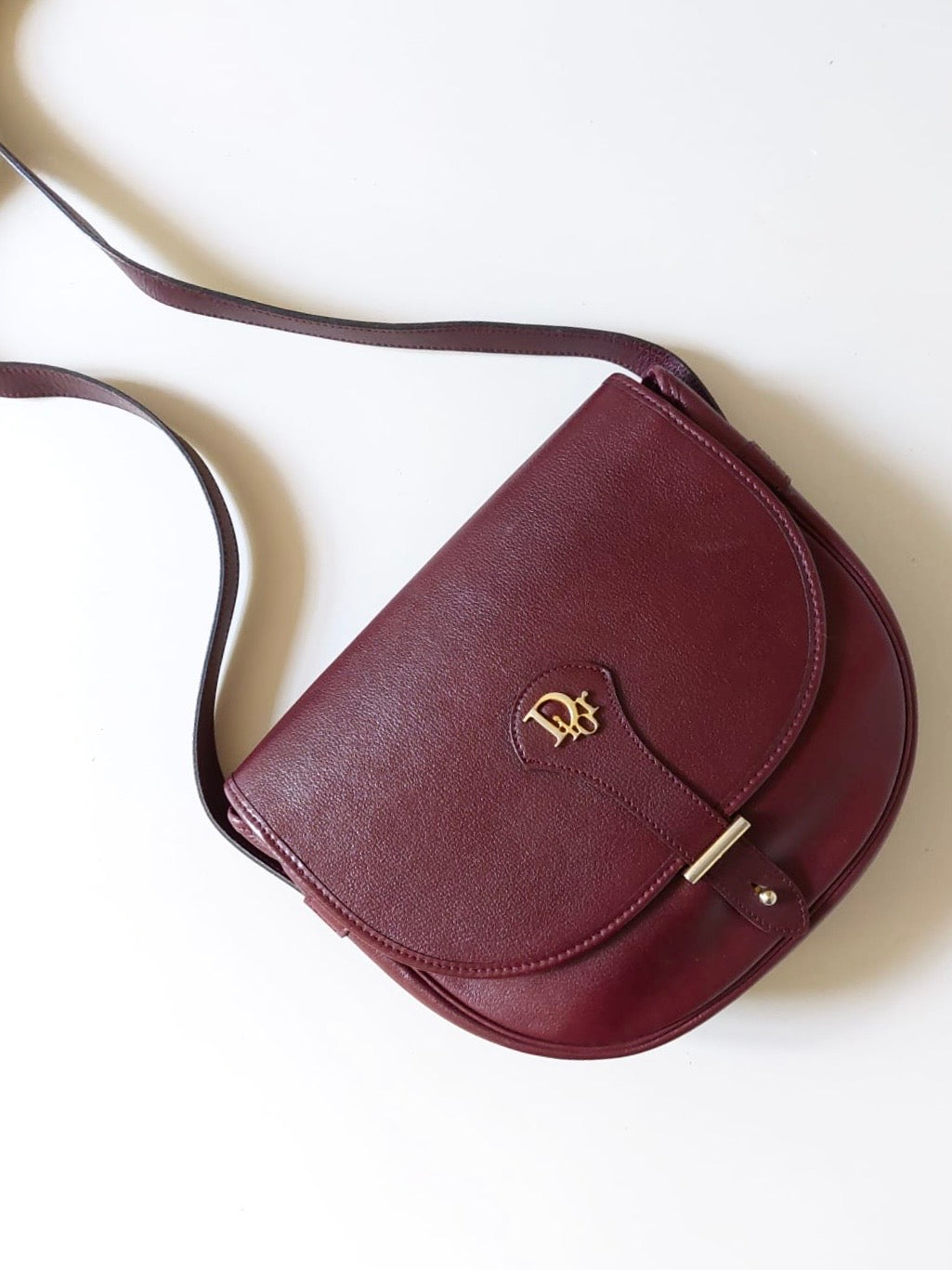 CHRISTIAN DIOR rare burgundy gold saddle Bobby small bag/shoulder bag/side bag/oblique bag