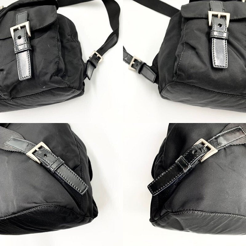 PRADA 黑色銀三角尼龍男女後背包/雙肩包/背包