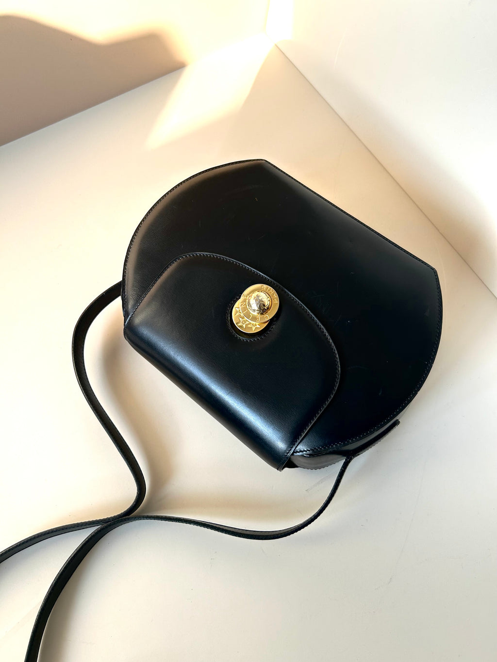 CELINE Rare Moving Planet Black Leather Tofu Bun Small Bag Side Bag / Crossbody Bag