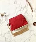 HERMES light red canvas leather with chain small bag/clutch bag/side bag/underarm bag