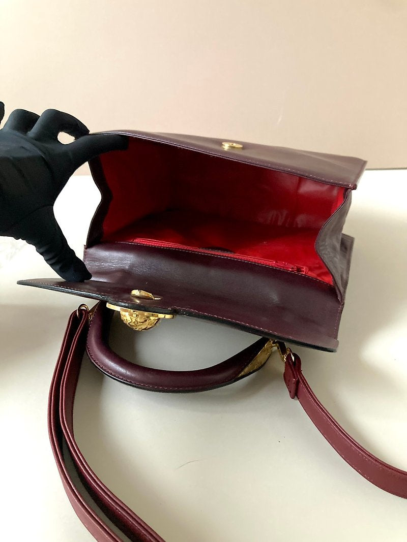 CELINE rare gold star wine red leather Kelly with star handbag/side bag/oblique bag