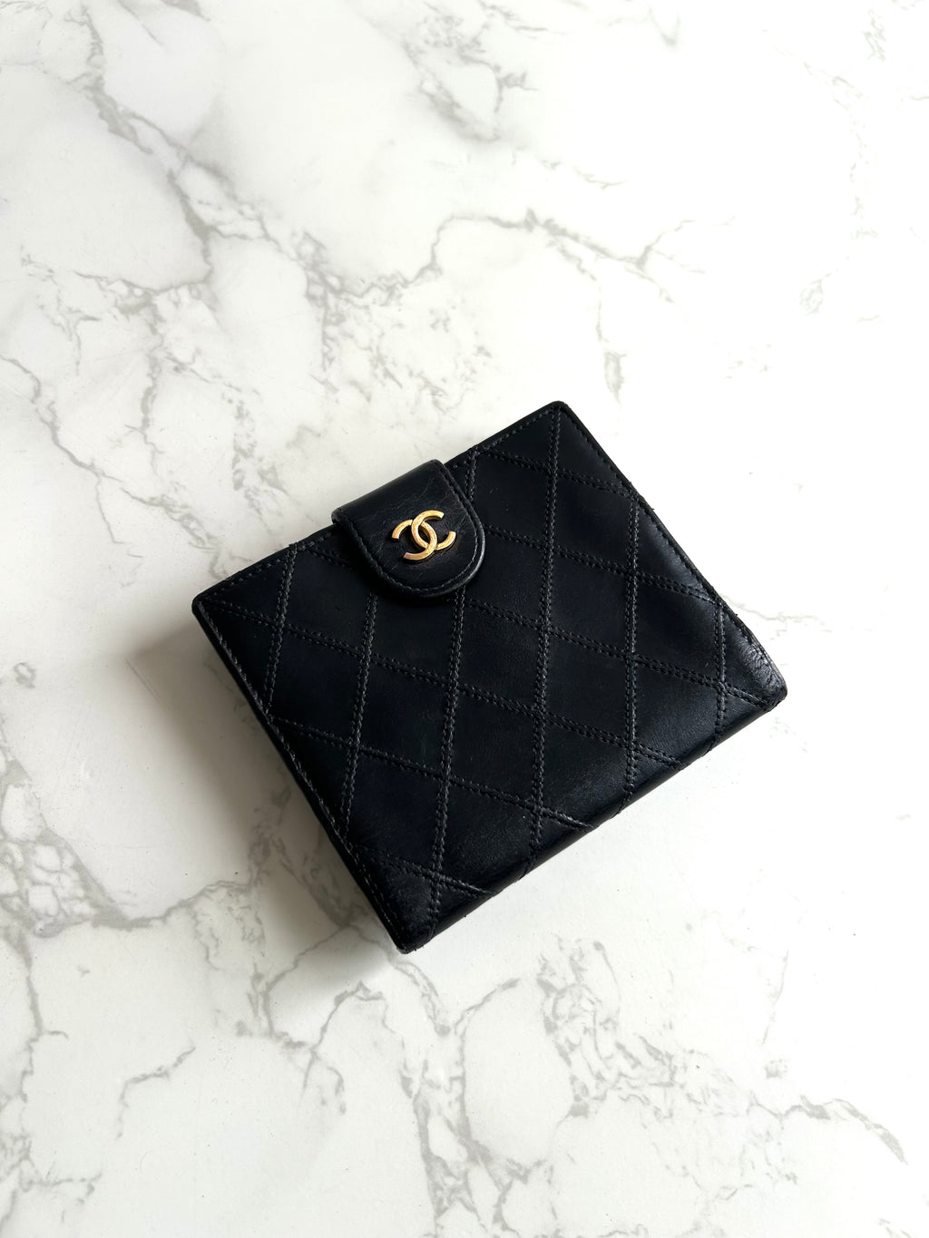 Chanel double-sided lambskin black short wallet / coin purse