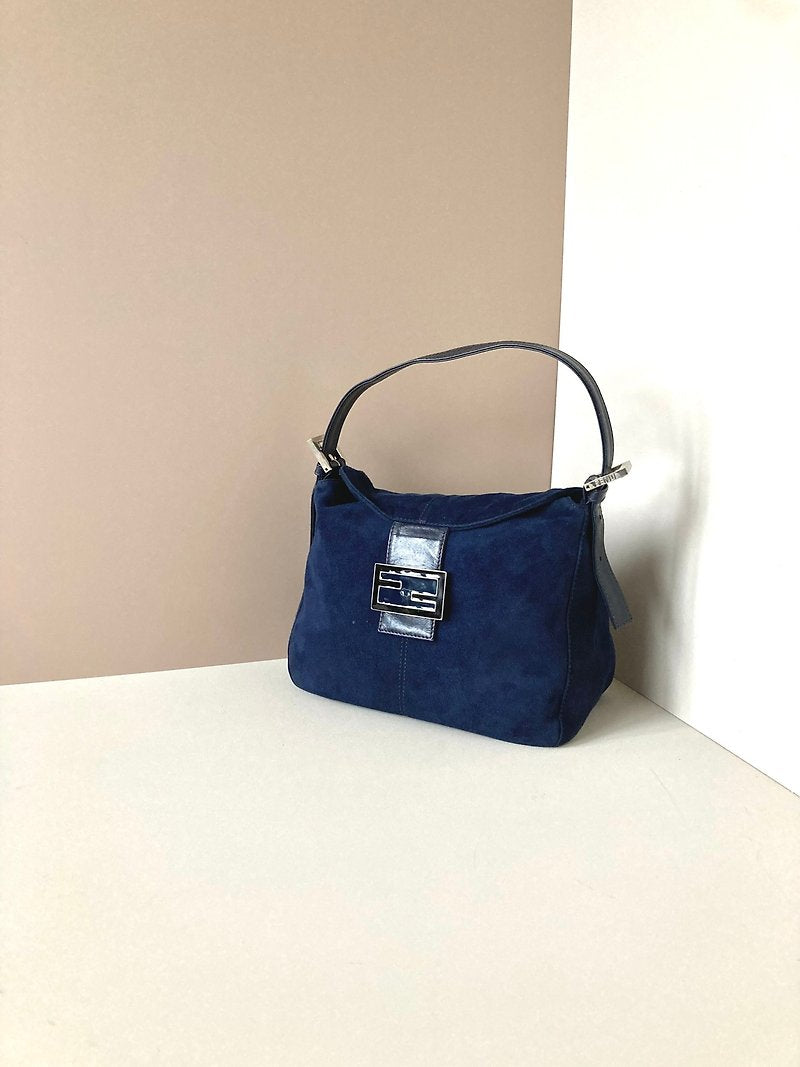 FENDI rare blue and black velvet baguette underarm bag / side bag
