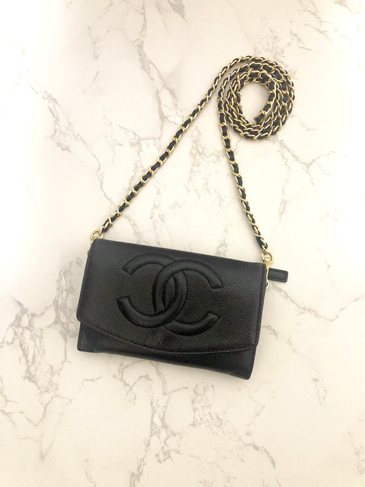 CHANEL Black Caviar Leather Chain Shoulder Bag (Add-on)