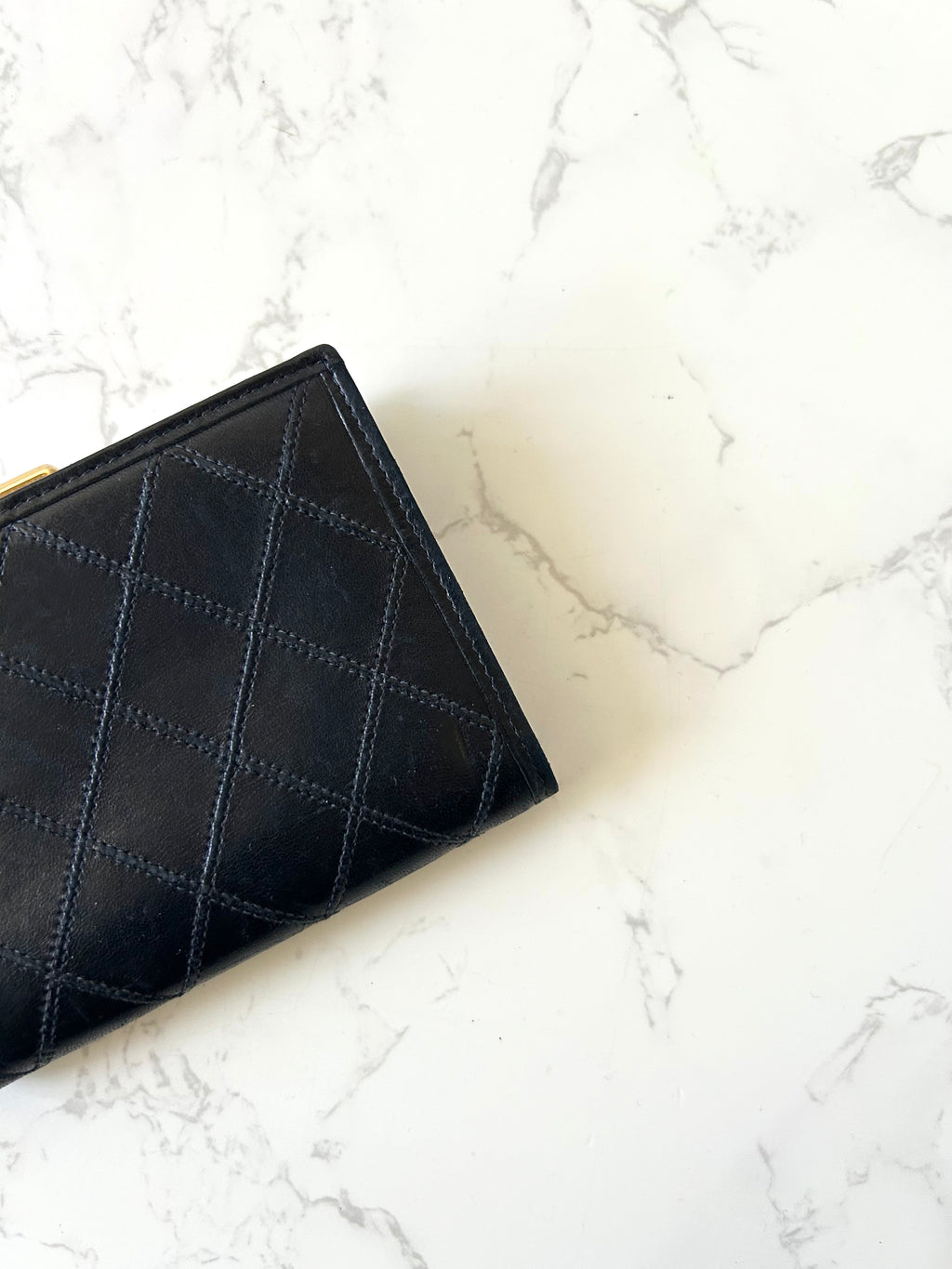 CHANEL rare black lambskin gold label short wallet / wallet