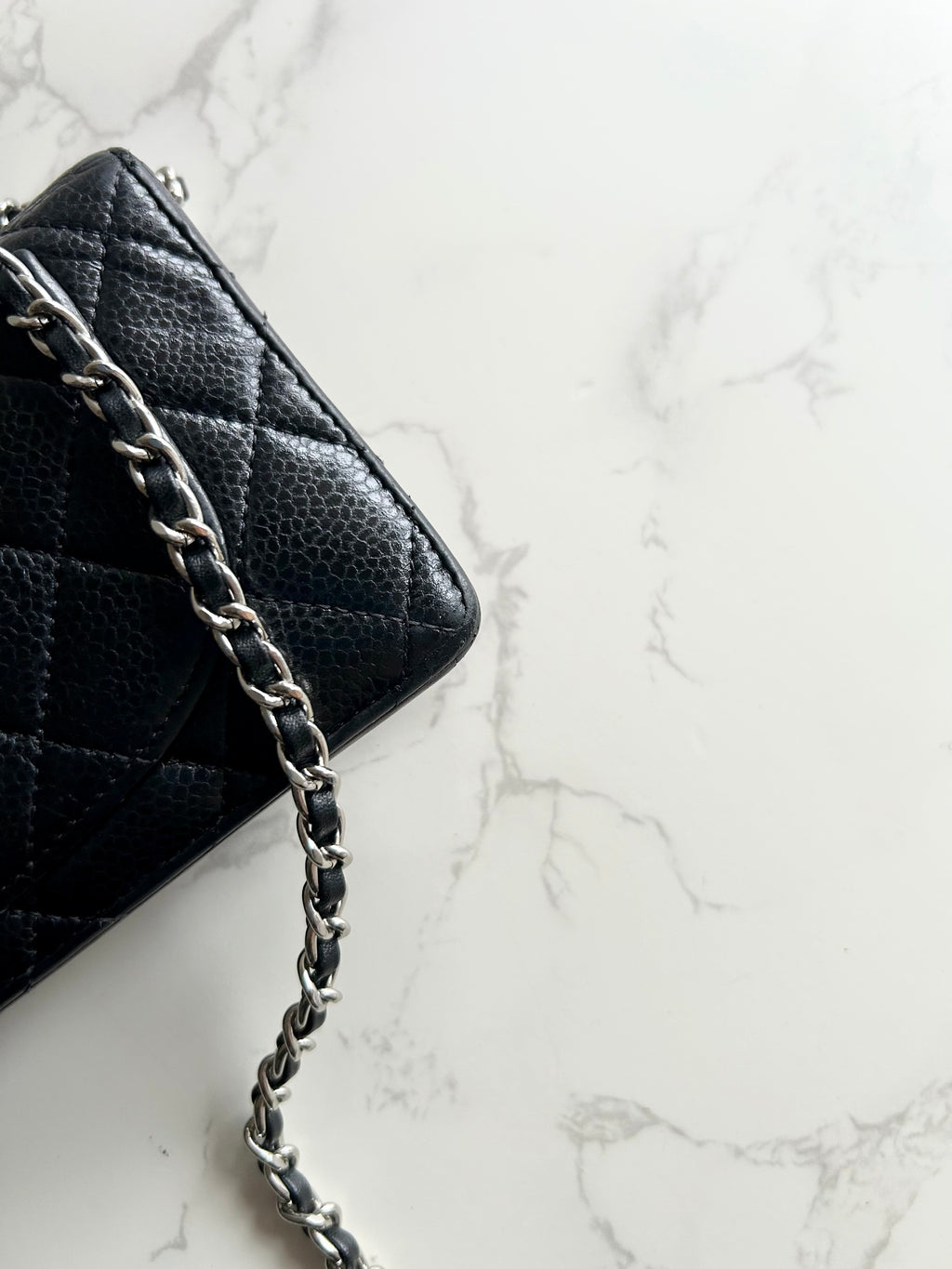 CHANEL Black Caviar Leather Long Wallet / Chain Side Bag / Crossbody Bag WOC
