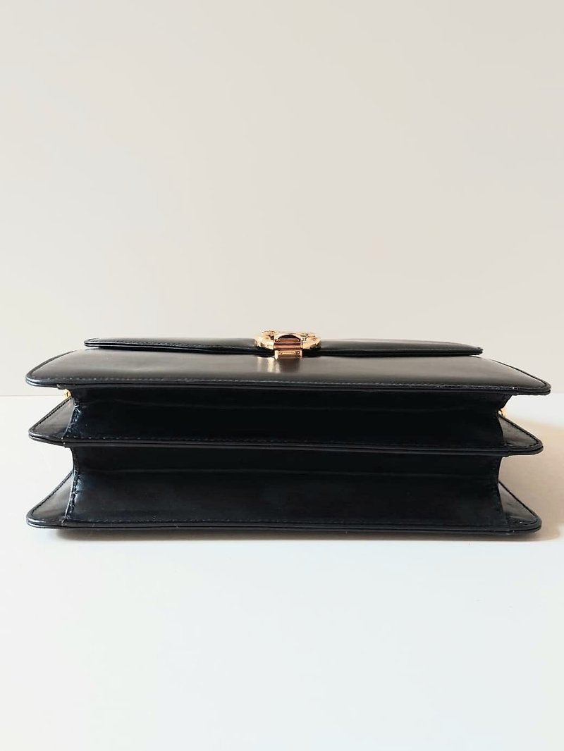 CELINE rare carriage hexagonal gold buckle black leather side bag / oblique bag - Japanese second-hand Vintage