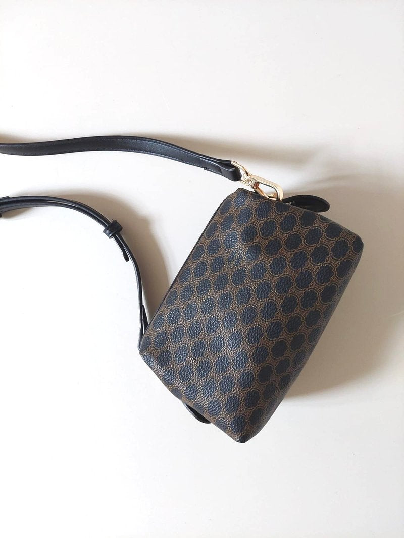 CELINE black old flower small cloud leather side bag/crossbody bag/clutch bag