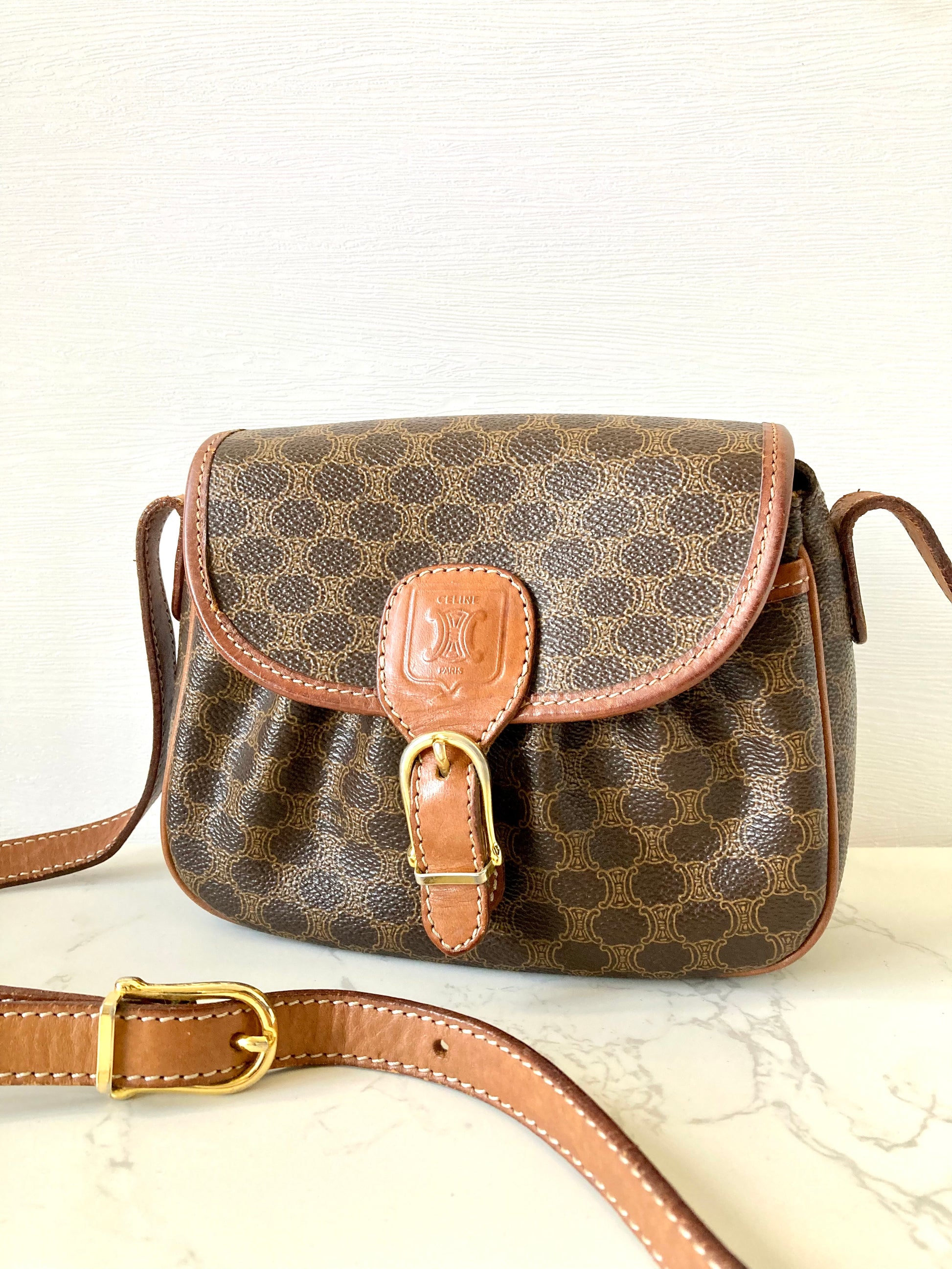 CELINE Brown Monogram Mini Crossbody Bag