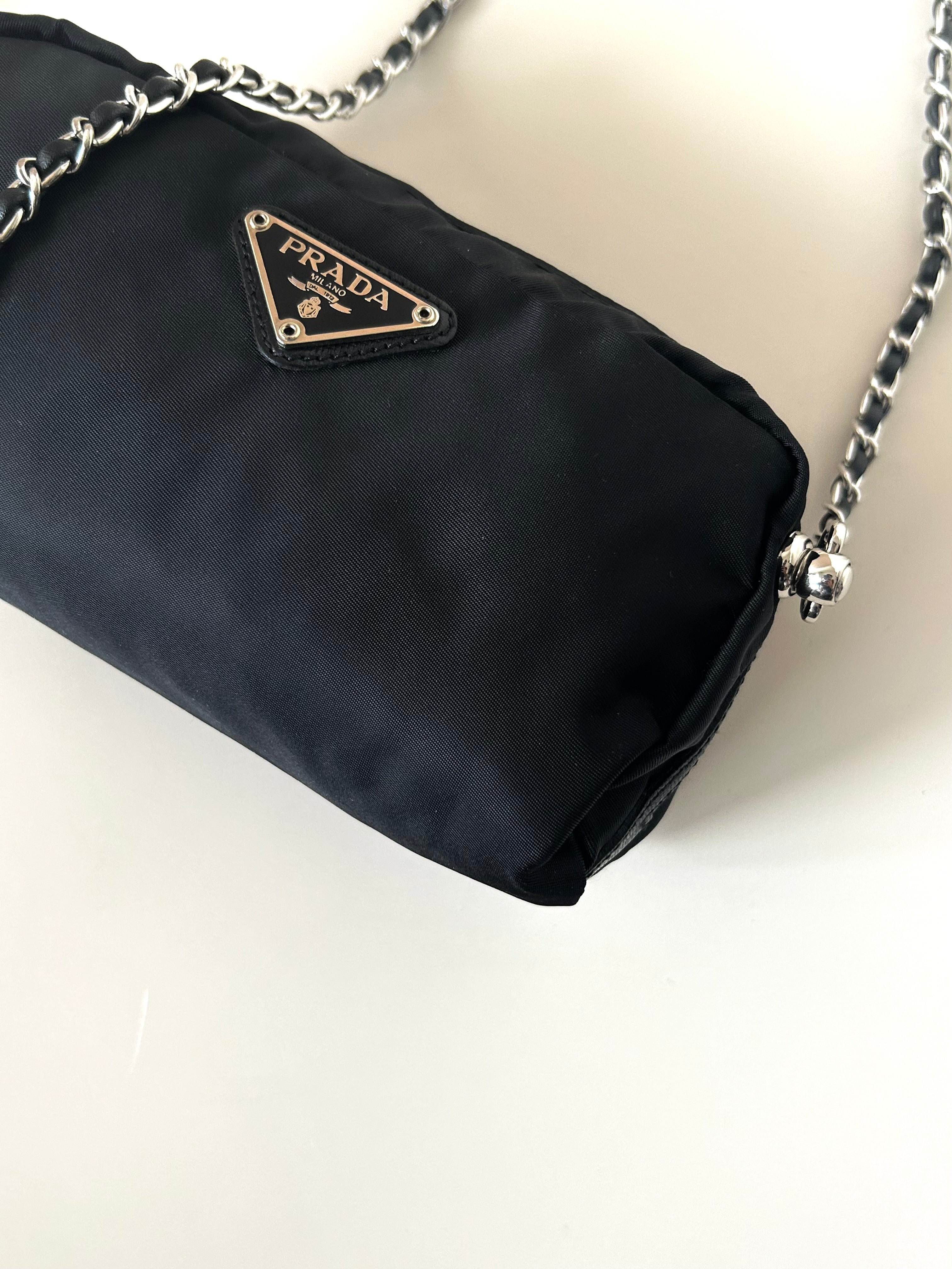 PRADA parachute black chain small bag/shoulder bag/side backpack